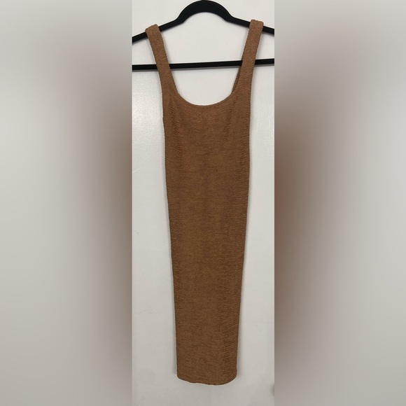 Hunza G.Crinkled Knit Tank Dress Brown ONE SIZE - Picture 1 of 5